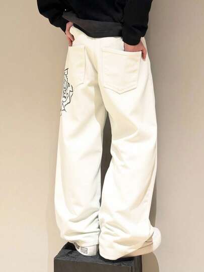 Men's Street Fashion Embroidered Straight Leg Jeans