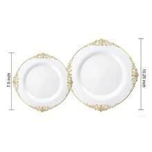 50/25/12pcs Gold Plastic Dinnerware Set, 10.25" Dinner Plates/7.5" Dessert Plates, White Base With Gold Embossed Dragon Pattern Plates, Reusable Party Plates, Fruit/Cake Trays, Chargers, Space-Saving Stackable, Ideal For Weddings, Parties, Birthday Gatherings, Outdoor Garden Parties, Christmas, Thanksgiving Dinners - Gold - View 9