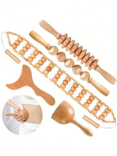 Juego de 6 en 1 de herramientas de masaje de madera, masajeador de madera, herramienta de masaje para dar forma al Body, masajeador de drenaje linfático, herramienta de masaje manual para piernas, cintura, hombros, brazos, espalda, uso doméstico y de oficina, rodillo de masaje de madera