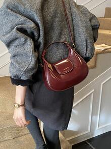 Bolso de hombro cruzado de mujer de estilo coreano minimalista casual y versátil, de cuero sintético suave con estampado de cuadros retro y luna creciente, adecuado para viajes, compras, citas, regalos de mujer, adolescentes, estudiantes universitarios y trabajadores de oficina. - Rojo violeta - Ver 4