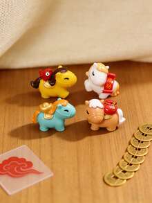 6个吉祥小马摆件，创意微景观配件，可爱桌面/床头/置物架装饰，柔和圆润的设计适合各种生活空间 - 彩色 - 查看 2