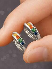 1 Đôi bông tai vòng đính đá Cubic Zirconia tuyệt đẹp dành cho nữ, thích hợp làm quà tặng đám cưới, kỷ niệm, lễ đính hôn, tiệc tùng hoặc ngày Valentine. - Bạc + màu - Xem 5
