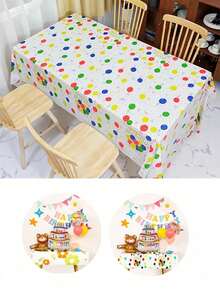 1 pieza Mantel desechable rectangular, mantel impreso a prueba de agua y aceite de PEVA para fiestas/cumpleaños - Patrón de color aleatorio - Ver 12