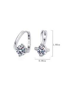 2pcs 925 Sterling Silver 1Carat X 2 Moissanite Earrings, Suitable For Women's Daily Wear, Parties, Vacations, Valentine's Day, Mother's Day, Birthday, Wedding Anniversary Jewelry Gift - EH0016M - View 2