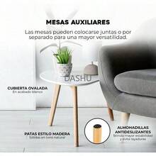 Set de 2 Mesas Minimalistas Ovaladas Mesa Auxiliar Lateral Mesita Moderna Minimalista para Sala De Estar Dormitorio Balcón Mesa de Centro Mesita De Noche Grande (Blanca) - Blanca - Ver 5