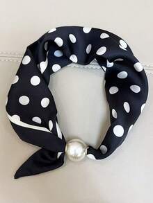 1pc Bandana Magnetic Clasp Scarf, Fashionable Pearl Necklace Feeling Stylish Neckerchief For Women