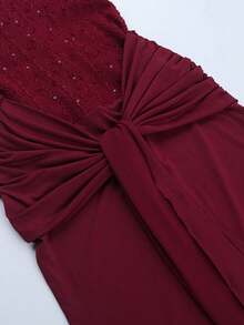The Ultimate Statement Gown: A Strapless Corset With Ruffle Tie & Lace Panel For The Gala - Burgundy - View 7