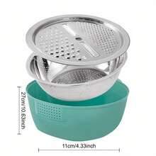 Household Wiper Rice Sieve Shaving Basin Drainage Basin Stainless Steel Multi-Functional Vegetable Cutter - Green - View 3