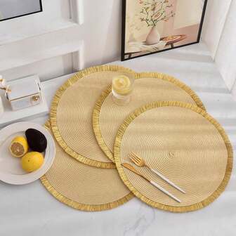 2/4/6 piezas Manteles individuales redondos de lujo con borlas doradas - Decoración de mesa elegante para comidas y eventos