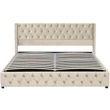 Upholstered Bed, Wing-Shaped, Double Row Of Studs, Velvet, Topstitching At The Head And Foot, Double Bed 160 X 200 Cm, Hydraulic Functional Bed, Slatted Base Covered In Black Non-Woven Stain-Resistant Fabric, Beige - Beige - View 12