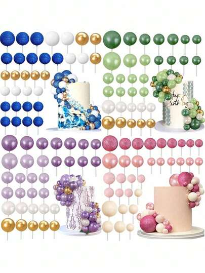 32pcs Colorful Cake Balls Decor, DIY Foam Cake Balls Baking Decor, Blue Purple Green Pink Foam Balls Cake Decor, Suitable For Birthday Cake, Wedding Cake, Baby Shower Cake, Christening Cake, Mother's Day Cake, Men's Cake (Do Not Let The Balls Touch The Cake, Please Use White Tubes.)