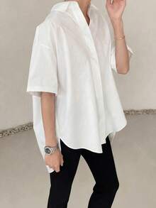 Camisa de unicolor minimalista y casual para el transporte de mujeres SUNSTORY - Blanco - Ver 1