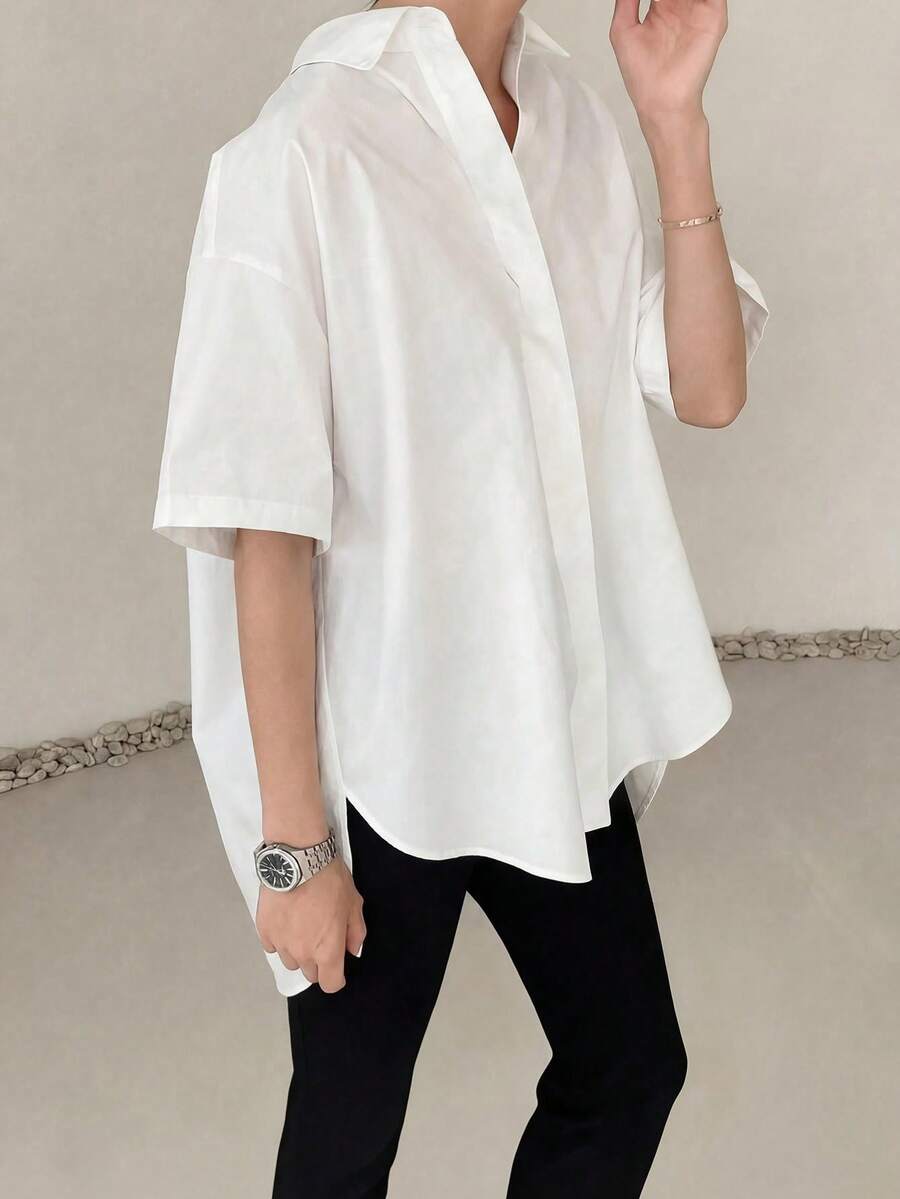 Camisa de unicolor minimalista y casual para el transporte de mujeres SUNSTORY - Blanco - Ver 1
