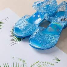Princess Jelly 平底鞋 - 亮蓝色水晶凉鞋，透气橡胶鞋跟，方头设计，适合生日派对和日常穿着，休闲鞋 | 水晶装饰鞋 | 轻便鞋履 - 藍色 - 查看 8