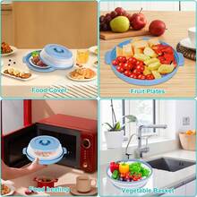 2025 New Microwave Food Splash Guard & Base Mat - 10.5" Foldable Ventilated Cover With Anti-Scalding & Thickening Design, Durable Plastic & Silicone For Kitchen & Dining Room Safety - Màu xanh nhạt - Xem 9
