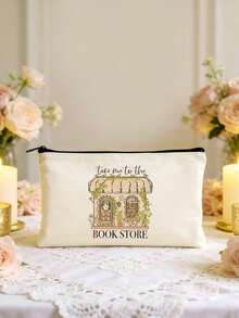 1/2件套 书迷主题创意书籍插画帆布书包，带拉链的铅笔盒套装，印有励志的“你真棒”图案，学院风帆布手提袋套装，适合返校、毕业、旅行、生日、周年纪念、教师节，以及作为感谢礼物送给同学、朋友、学生和老师。 - 米色 - 查看 43