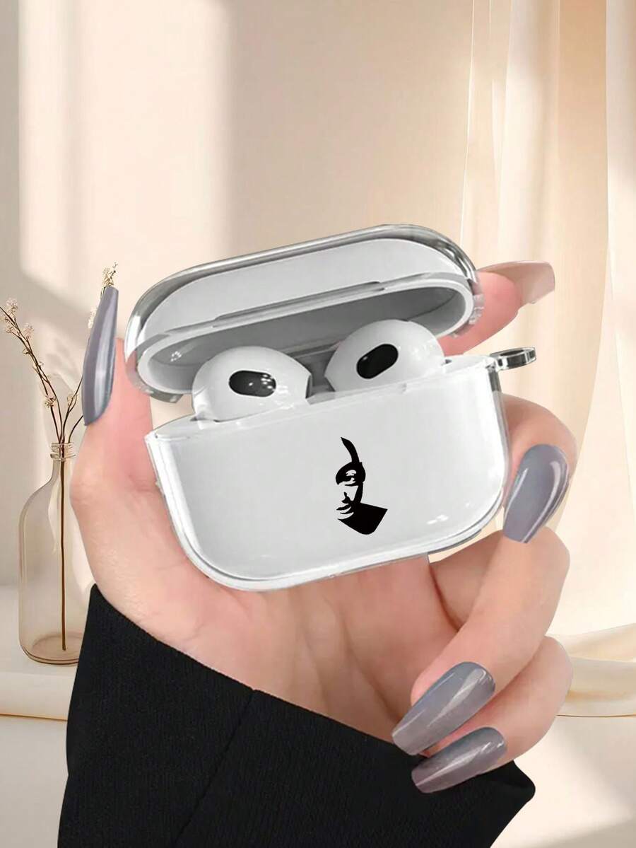 The Ins Style With Creative Skeleton Pattern Apple Wireless Bluetooth Earphone Protective Cover Is Suitable For Airpods4/1/2/3/Pro/Pro2 Glossy Transparent TPU Material Soft Shell Anti Drop Earphone Cover,More Impact Resistant And Durable, Making It The Best Gift For Family, Friends, And Couples - Clear - View 1