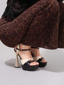 Fashionable Color Block Waterproof Platform High Heel Sandals, Sexy Party Shoes, Open Toe Stiletto Heels - Apricot - View 2