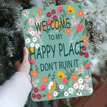 "Welcome To My Happy Place Don't Ruin It" Metal Tin Sign Wall Decor - 8x12 Inch Rustic Farmhouse Housewarming Gift, Durable Garage & Home Art With Minimalist White Text, Easy Mounting For Bedroom,, For Cave Decoration - 金屬噴漆 - 查看 1