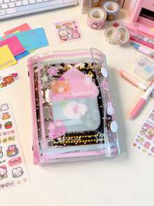 Cartoon Bear Transparent M5 Binder Set, Portable Binder Set, DIY Binder Set, Includes Stamps, Cute Stickers, Sticker Book Replacement Pages, Diary, Sticker Book, Notebook, Stamp Book, Scrapbook, Book, Stamp Book, Manual, Replaceable Transparent Inner Pages, K-Pop Photo Album, Made Of High Transparency PP Material - Multicolor - View 9