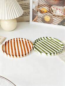 1pc/2pcs Handpainted Striped Ceramic Plate, Elegant Ceramic Dessert/Snack/Jewelry Tray, Suitable For Breakfast, Steak, Pasta, Afternoon Tea, Holiday Gifts - Multicolor - View 10
