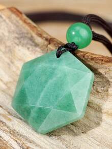 Handmade Woven Hexagram Pendant Necklace With Natural Stones - Tiger Eye, Green Aventurine, Blue Sodalite, Unisex Couple Necklace - Multicolor - View 7