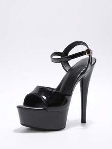2026 European & American Fashion Sexy Open Toe Buckle Strap Stiletto High Heel Roman Sandals, Suitable For Social Dancing, Party, High-End - Black - View 3