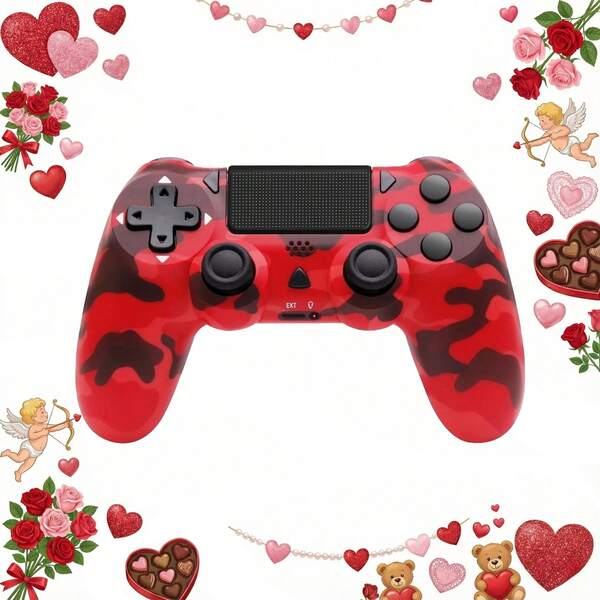 Wireless Controller Dual Vibration Joystick Controller For P-4/ Slim/Pro, Compatible With P-4 (Camouflage Red)