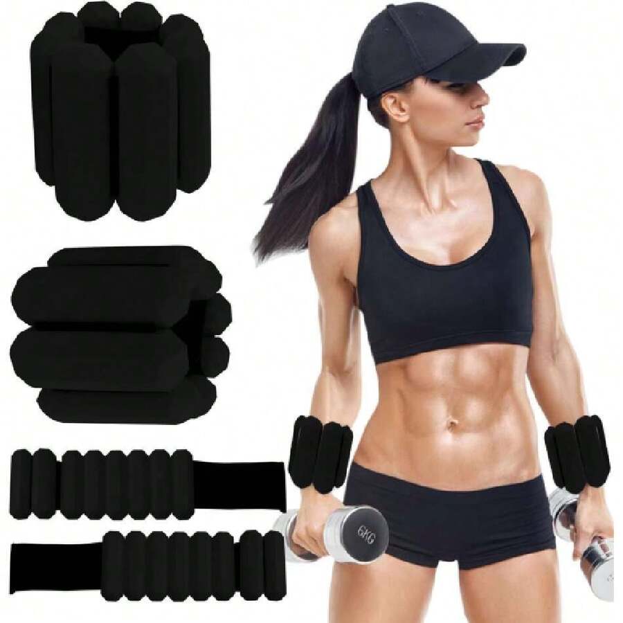 Patented Design Pilates Wrist And Ankle Weights For Women & Men - (1LBx2pc) Set Of 2LBs Adjustable Silicone Weighted Bracelet Set For Gym, Yoga, Pilates, Cardio & Strength Training Wrist Weights For Women Wearable,39831768 - Black - View 1