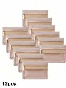 1/2/5/12件套首饰收纳袋，旅行首饰袋，透明可视，内衬绒布，适合收纳项链、手链、戒指、耳环等首饰，拉链式密封设计，便携易用，防氧化防丢，多功能收纳袋，情人节礼物，女孩礼物，首饰收纳配件 - 米色 - 查看 12