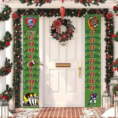 2pcs Football Party Decorations, Football Themed Birthday Party Supplies, "It's Game Time, Touch Down" Porch Sign, Game Day Party Decorations, Football Party Supplies
