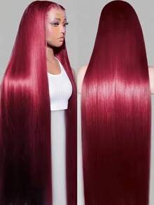 34 Inch 99J Burgundy Lace Front Wig Human Hair Brazilian Virgin Straight Lace Front Wigs Human Hair 250% Density Colored Human Hair Wig 13x4 HD Lace Frontal Wig For Women Burgundy Colored Pre Plucked With Baby Hair Natural Hairline - S99J - 查看 8