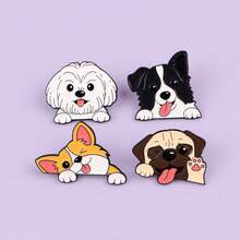 4pcs/Set Dog Cute Enamel Pin Lapel Pins Badges On Backpack Women's Brooch Zinc Alloy Clothes Gift Jewelry Fashion Accessories - Black - View 9
