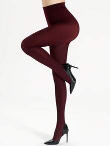 A Pair Of 70D Wine-Red Slightly Transparent Tights For Women, Thin Nylon Stockings For Spring And Summer, Fashionable, Sexy And Classic Solid-Color Women's Pantyhose, Suitable For Daily Wear