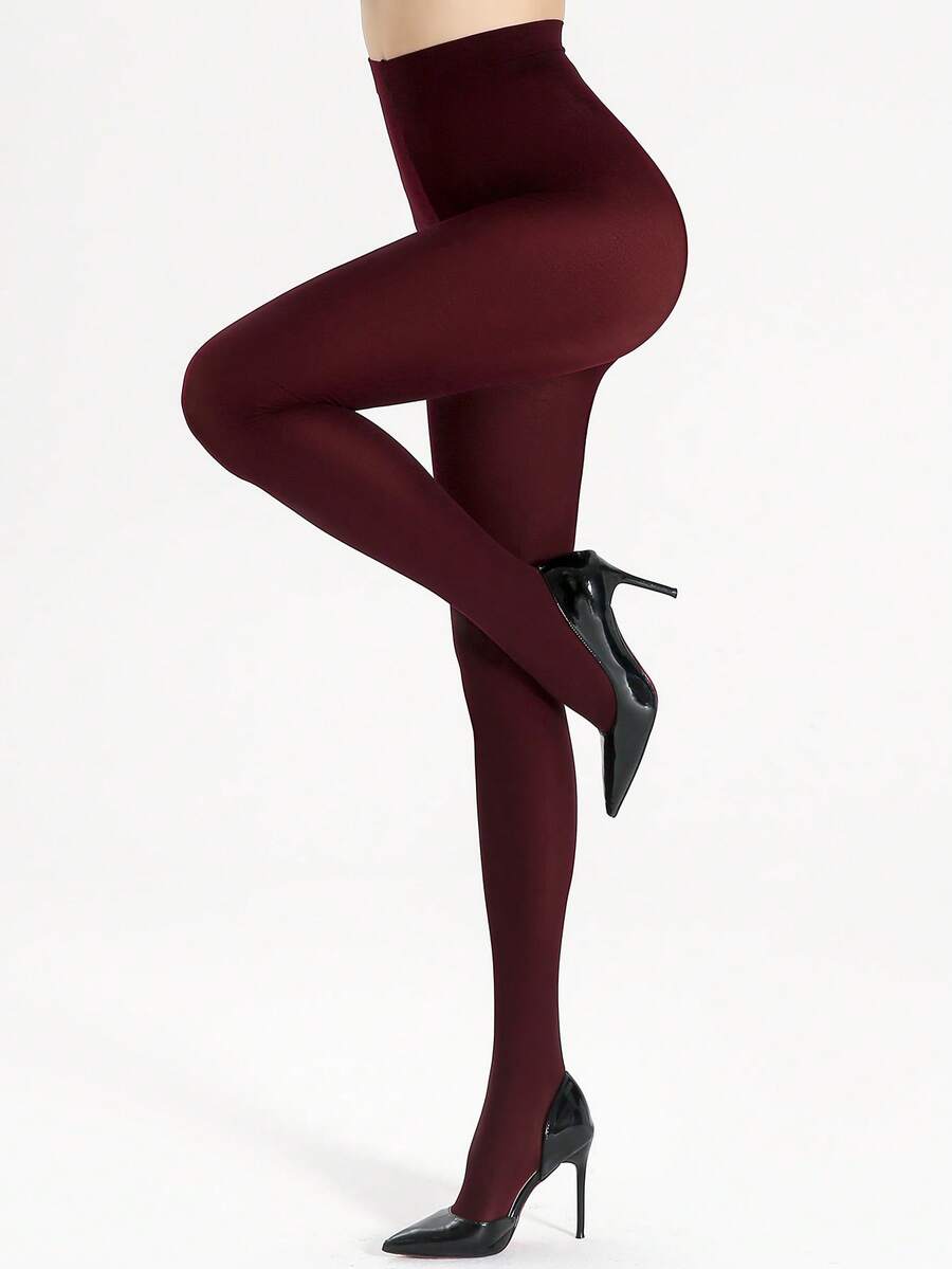 一双70D酒红色微透明女士连裤袜，薄款尼龙丝袜，适合春夏穿着，时尚性感，经典纯色女士连裤袜，适合日常穿着。 - 酒紅色 - 查看 1