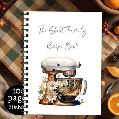 1 Recipe Notebook - Elegant Kitchen Cooking Manual, Pastel Mixer Design, Vintage Cooking Journal, Perfect For Home Cooks/Professional Chefs, Ideal Gift For Birthdays/Christmas, Durable Paper, Charming Kitchenware.