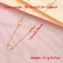 1件时尚不锈钢圆形镂空吊坠项链，优雅迷人的简约幸运圆环长链项链，女士款 - 金色 - 查看 5