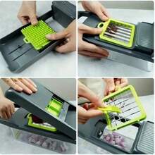 [Vegetable Slicer] 16-In-1 Vegetable Chopper,Multifunctional Vegetable Cutter 16-In-1 Vegetable Chopper Potato Shredder With Container Space-Saving Kitchen Gadgets  Professional Onion Chopper, Multi-Functional Food Chopper, Kitchen Vegetable Slicer And Dicer, Vegetable Chopper With 8 Blades, Carrot Chopper With Container - 綠色 - 查看 7