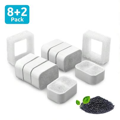 Replacement Filters For IPETTIE Tritone And Fiumi Fountains - Pack Of 8 Carbon Filters + 2 Foam Filters, Compatible With Pet Water Fountains