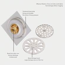 Galvanized Copper And Stainless Steel Bathroom Drain: Insect Prevention, Fast Drainage, Ideal For Washing Machines. - Silver - View 7