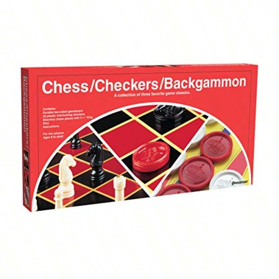 NEW Pressman Toy - Set de Ajerdrez Backgammon Damas - Redbox3en1 - Ver 1