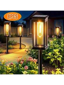 1/8 peças de luzes solares externas atualizadas, grandes luzes solares LED à prova d'água para áreas externas, luzes solares externas super brilhantes para quintal, iluminação solar para caminhos de jardim, branco quente - Multicolorido - Ver 3