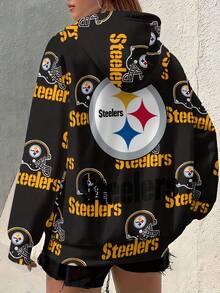 Pittsburgh Steelers Women's Athletic Jacket, Perfect For Football, Featuring A Pittsburgh Steelers Print Casual Jacket._1_bg5_t1 - 彩色 - 查看 2