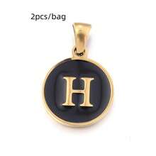 2pcs/Pack Stainless Steel Single-Sided Round English Letter Pendant, Fashionable Minimalist English Letter Pendant Necklace Accessory, DIY Jewelry Making Pendant - Black - View 31