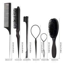 Salon Style 6-Piece Set Of Cross-Border Best-Selling Hair Tools, Steel Needle Highlights Comb, Tail Comb, Hair Pick, Long Tail Comb Eyebrow Brush, Beard Brush. - Beard Comb + brush - View 6