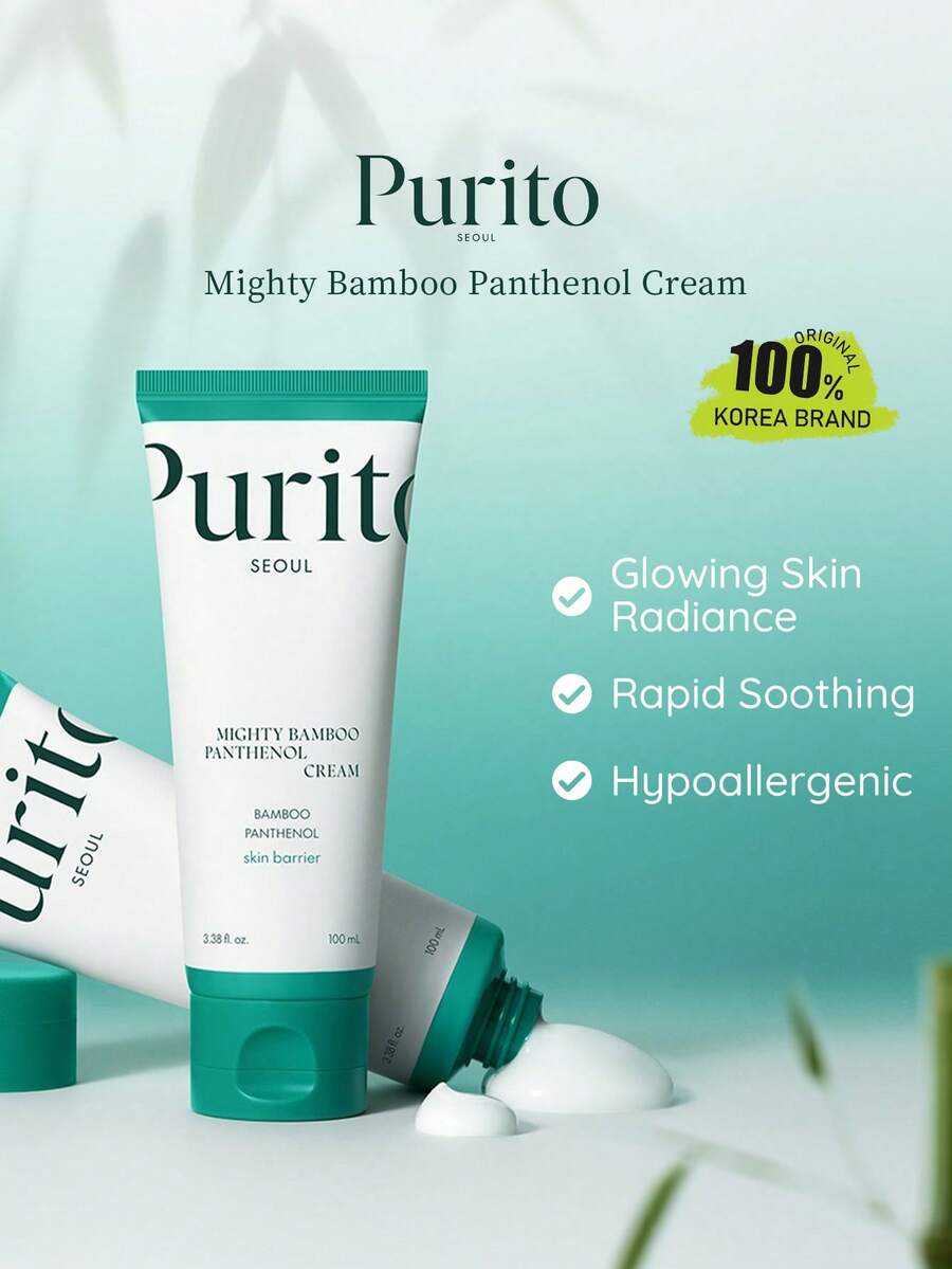 Purito Mighty Bamboo 泛醇保濕霜 100ml/3.38 Fl.Oz.，竹萃取與泛醇成分，輕盈保濕、舒緩呵護、快速吸收、不黏膩，適合日常使用，K-Beauty 韓系美妝，OliveYoung，禮品