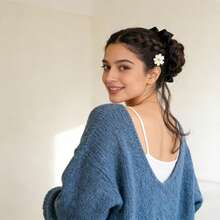 女士凌乱发髻发夹，凌乱波浪卷发发髻接发，蓬松盘发发髻夹式合成假发马尾接发