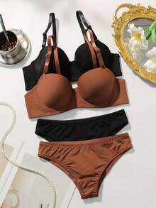 2 Sets Women's Wireless Bras With Lift And Prevent Sagging Function, Side Support Design For Small Bust - Multicolor - View 7