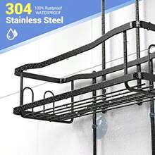 Hanging Shower Caddy Bathroom Organizer: Rustproof Shower Shelf Racks Over Shower Head - No Drilling Inside Bath Shower Rack Shelves Over Showerhead For Shampoo With Soap Holder - Black - View 3