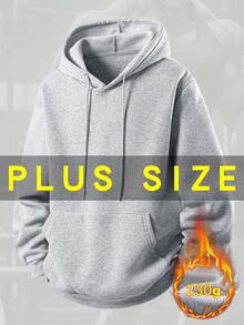 Plus Size Men's Loose Fit Hoodie Sweatshirt, Lightweight Fleece Warm Hooded Pullover, Suitable For Big Belly, Holiday Gift